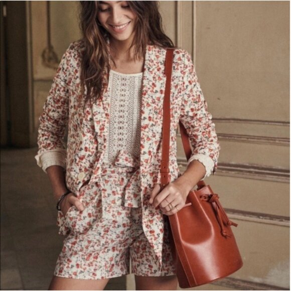 Sezane Pants - Sezane Lucas Short Fleurs Roses Fond Ecru 6